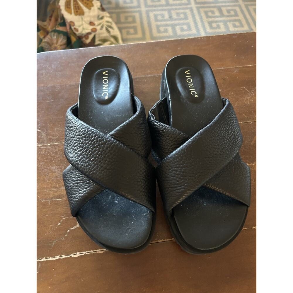 Vionic Women Black Padded Slide Orthodic arch support Sandals cushioned comfort
